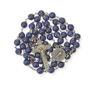 Nazareth Store Collier Chapelet en Bronze Antique avec Perles de Pierre Lapis Lazuli de 8mm et Croix et Médaille Saint Benoît 52