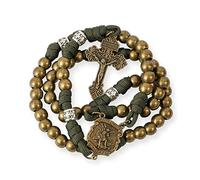 Nazareth Store Collier chapelet en paracorde perlée Médaille Saint Michel Perles en métal solide de 10 mm Chapelet catholique Notre Père avec crucifix du pardon (Chapelet en Paracorde Verte)