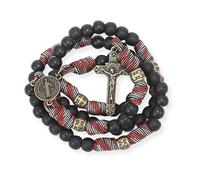 Nazareth Store Collier chapelet en paracorde, perles noires de 8 mm, bronze antique, chapelet catholique robuste avec médaille Saint-Michel et crucifix en croix