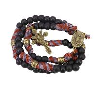 Nazareth Store Collier chapelet en paracorde, perles noires de 8 mm, bronze antique, chapelet catholique robuste avec médaille Saint-Michel et crucifix en croix (Paracorde Rouge Bronze St.Michael)