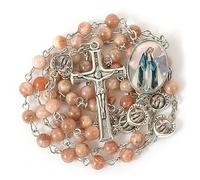 Nazareth Store Collier chapelet en perles de pierre naturelle avec cœur miraculeux en époxy, perles métalliques, pierres précieuses, cadeaux chrétiens (Sunstones)