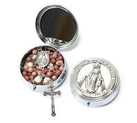 Nazareth Store Collier chapelet en pierre catholique de 6 mm avec perles mystères de 8 mm Médaille miraculeuse et boîte cadeau en métal Notre Dame des Grâces