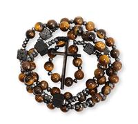 Nazareth Store Collier Chapelet Homme Onyx Noir Oeil de Tigre Perles avec Croix en Alliage Noir Bijoux Religieux Chrétiens Catholiques Cadeau pour Lui, 22 inches, Pierre, Pas de pierre précieuse