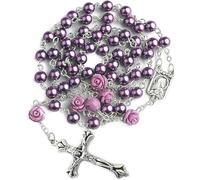 Nazareth Store Collier Chapelet Perles Violet Violet 6pcs Notre Médaille Rose Lourdes & Cross NS