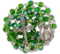 Nazareth Store Collier chapelet pour catholique en perles de cristal bleu clair avec médaille de Sainte-Marie et crucifix