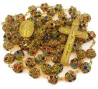 Nazareth Store collier de perles colorées en cristal et Zircon, chapelet doré, catholique, avec croix, médaille miraculeuse