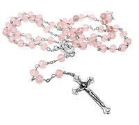 Nazareth Store Cristal Rose Clair Chapelet Collier Catholique Médaille du Sol Sacré & Crucifix Sac De Velours Marque
