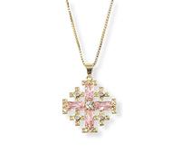 Nazareth Store Pendentif croix de Jérusalem plaqué or jaune 18 carats avec topaze cristallisée et chaîne de 50,8 cm (Rose)