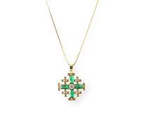 Nazareth Store Pendentif croix de Jérusalem plaqué or jaune 18 carats avec topaze cristallisée et chaîne de 50,8 cm (Verte)