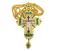 Nazareth Store Pendentif croix pectorale plaqué or 18 carats avec cristaux de zirconium, prêtre chrétien, évêque, grand crucifix avec collier de 61 cm, 23 inches, Verre, Pas de pierre précieuse