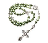 Nazareth Store perles vertes perles chapelet collier catholique avec médaille miraculeuse croix crucifix chapelets de ton argent dans un sac de velours