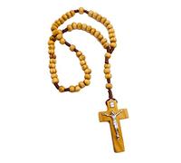 Nazareth Store unisex Chapelet en bois d'olivier de Jérusalem avec perles de prière catholique en bois avec cordon et pochette en velours, 1.7in x 0.8in x 10.6in, Bois