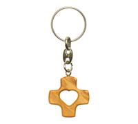 NazarethFairTrade Porte-clés croix en bois d'olivier fait main avec chaîne en métal de Nazareth, cadeaux chrétiens pour clés de voiture, hommes, femmes, garçons, filles, baptême, bijoux religieux