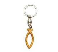 NazarethFairTrade Porte-clés en bois d'olivier fait main Ichthus Fish avec chaîne en métal de Nazareth, cadeaux chrétiens pour clés de voiture, hommes, femmes, garçons, filles, bijoux de Terre Sainte