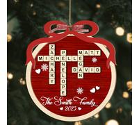 NAZENTI Mots croisés personnalisés ornement familial en bois, ornements de Noël personnalisés à suspendre avec noms, cadeaux de pendaison de crémaillère A03