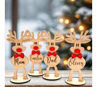 NAZENTI Renne autoportant personnalisé, décorations de renne en bois personnalisées avec nom, décoration de Noël familiale, noms de lieux, cadeaux pour la famille A01