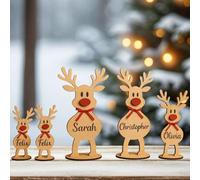 NAZENTI Renne autoportant personnalisé, décorations de renne en bois personnalisées avec nom, décoration de Noël familiale, noms de lieux, cadeaux pour la famille A03