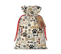 Nazhpo Sacs cadeaux de Noël avec cordon de serrage, sac de rangement réutilisable avec motif empreintes de pattes de chien