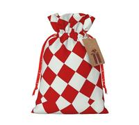 Nazhpo Sacs cadeaux de Noël avec cordon de serrage, sac de rangement réutilisable avec motif grille en treillis rouge romance