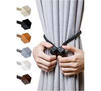 NazTur Embrasses magnétiques pour rideaux - Mise à niveau 2022 avec une corde torsadée plus épaisse et un aimant puissant pour traitement de fenêtre - Embrasses décoratives faites à la main (noir, 2)