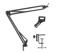 NB-35 Bras de microphone avec clip de micro, bras de suspension en métal réglable à 360°, support pliable pour podcast et streaming, noir, peut supporter jusqu'à 1 kg