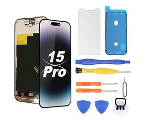 NB+ OLED Screen for iPhone 15 Pro Replacement Screen [Soft OLED, Not Hard LCD], 3D Touch Display Full HD Digitizer Assembly with Repair Tools Kit, Waterproof Adhesive, Screen Protector