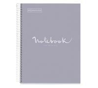 Miquelrius - Cahier A4 Carnet de Notes Emotions, 80 Feuilles 90 g/m², Grille 5 x 5 mm, 1 Bande de couleur, Spirale microperforée, Couverture extra-dure, 4 Trous, Couleur Gris