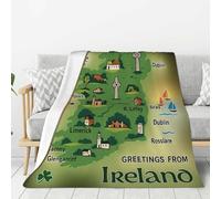 NBAGHPQ Couverture épaisse en flanelle légère et chaude avec imprimé carte de l'Irlande avec monuments