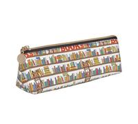 NBAGHPQ Funny Book Shelf Collection and Ladder Print Trousse à crayons en cuir haute capacité Fermeture Éclair Triangle Pochette Stylos garçons filles