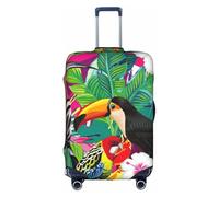 NBAGHPQ Housse de protection universelle pour valise, élastique, lavable, anti-rayures Motif oiseaux tropicaux et feuilles, blanc, XL