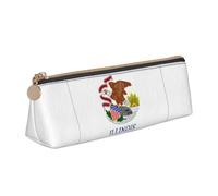 NBAGHPQ Illinois State Flag Trousse à crayons en cuir avec fermeture éclair Motif drapeau de l'État de l'Illinois