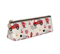 NBAGHPQ Little Boys and Girls in Firefighters Print Elegant High Capacity Leather Pencil Case Zippered Triangle Pouch Pens Boys Girls