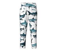 NBAGHPQ Motif requin avec différents gestes imprimés, vêtements décontractés, détente à la maison, pantalon de pyjama doux pour femmes et hommes, pantalons pour fêtes à thème, Noir , XS(5-6)