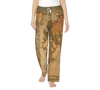 NBAGHPQ Pantalon de pyjama pour femme imprimé carte du monde avec poches, vêtement de détente quotidien chaud pour l'hiver, cadeau de nuit, Noir , XXL