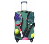 NBAGHPQ Raquettes de tennis et balles de tennis amusantes imprimées universelles, élégantes, housse élastique lavable anti-rayures pour bagages, blanc, S