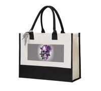 NBAGHPQ Sac fourre-tout en toile avec imprimé rose et tête de mort Violet Grande capacité Cadeau pour un usage quotidien Anniversaire Fête des mères