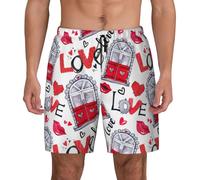 NBAGHPQ Short de bain pour homme avec imprimé cœur rouge lèvres et amour Short de plage Surf Gym Activités de plein air Vacances d'été, Noir , M