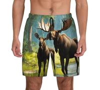 NBAGHPQ Short de bain pour homme imprimé cerf ours élan Short de plage Surf Gym Activités de plein air Vacances d'été, Noir , S