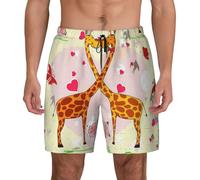 NBAGHPQ Short de bain pour homme, motif girafe, cœur, fleur, papillon, short de bain, surf, gym, activités de plein air, vacances d'été, Noir , S