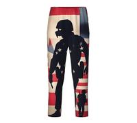 NBAGHPQ Soldats militaires américains patriotiques imprimés jour commémoratif décontracté détente à la maison pantalon pyjama doux femme homme pantalon soirées à thème, Noir , 10-12