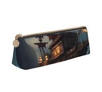 NBAGHPQ Trousse à crayons en cuir avec fermeture éclair et motif bateau pirate fantaisie pour garçons et filles