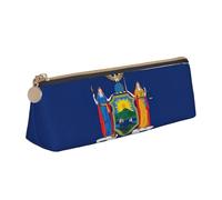 NBAGHPQ Trousse à crayons en cuir avec fermeture éclair et motif drapeau de l'État de New York pour garçons et filles