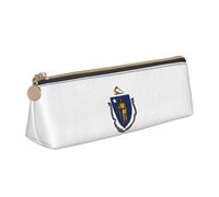 NBAGHPQ Trousse à crayons en cuir avec fermeture éclair et motif drapeau de l'État du Massachusetts pour garçons et filles