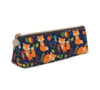 NBAGHPQ Trousse à crayons en cuir avec fermeture éclair et motif renard et fleur pour garçons et filles