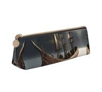 NBAGHPQ Trousse à crayons en cuir avec fermeture éclair Motif bateau pirate nordique Pour garçons et filles