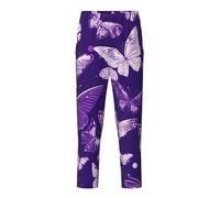 NBAGHPQ Violet Papillons Imprimé Floral Tenue Décontractée Accueil Relaxation Pyjama Doux Pantalon Femme Homme Pantalon Fête à Thème, Noir , XS(5-6)