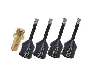 NBB forets diamant brasé sous vide avec M14, pour le forage à sec ou humide de manière sur porcelaine dure, céramique, carrelage, granit, marbre, pour meuleuse d'angle (6mm x4pcs + 1pc Adaptateur)