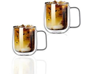 NBBENG Lot de 2 tasses à café isothermes en verre borosilicate à double paroi de 250 ml, 1 tasse à café de voyage et de camping pour cappuccino/latte/thé/shots