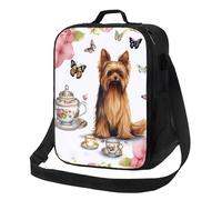 NBCCDVSH Sac à déjeuner isotherme Yorkshire Terrier, boîte à déjeuner avec papillons et roses pour homme et femme, réutilisable, étanche, pour pique-nique, travail
