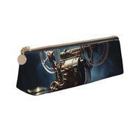 NBCCDVSH Trousse à crayons en cuir avec fermeture éclair élégante pour homme et femme - Trousse à crayons en cuir avec plumes de paon pour le travail, le bureau, les voyages, Projecteur de film ancien